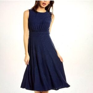 NWOT London Times Navy Eyelet Jersey Midi Dress sz 4